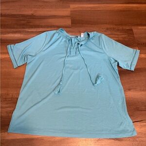Womens Isaac Mizrahi Light Blue Short Sleeve Tassel Tie Top Size Medium